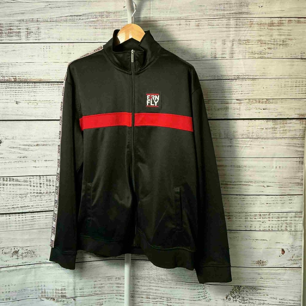 Born Fly‎ Men's Black Track Jacket Red Stripe Logo Tape 3X Large